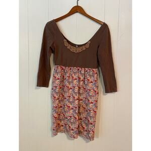 Free People Womens Dress Medium Floral Embroidered Beaded Stretch Hippie Boho